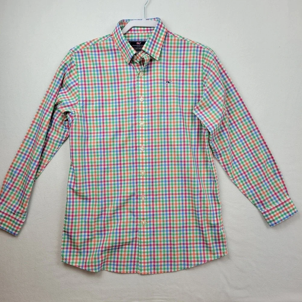 Vineyard Vines Kids Whale Shirt Long Sleeve Plaid Button Up Size L‎ (16-18)